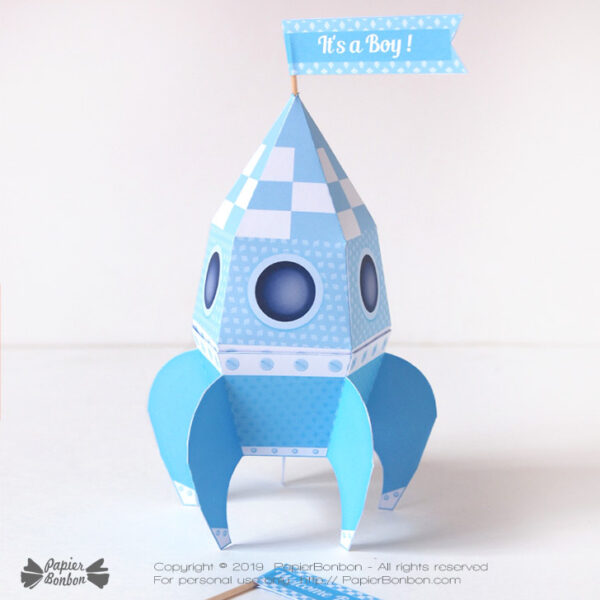 Fusée bleue papertoy / blue rocket gift box