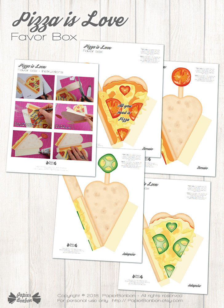 Boîtes cadeau Pizza Printable - Saint Valentin décalée - Papier Bonbon