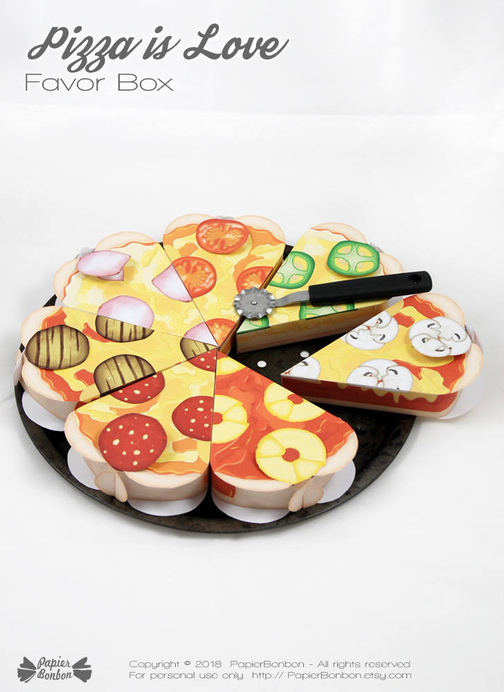 Boîtes cadeau Pizza Printable - Saint Valentin décalée - Papier Bonbon