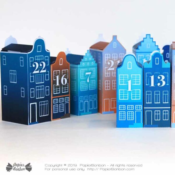 DIY Advent Calendar -Calendrier de l'Avent Bleu Amsterdam à imprimer - Nuit Noël dans la ville