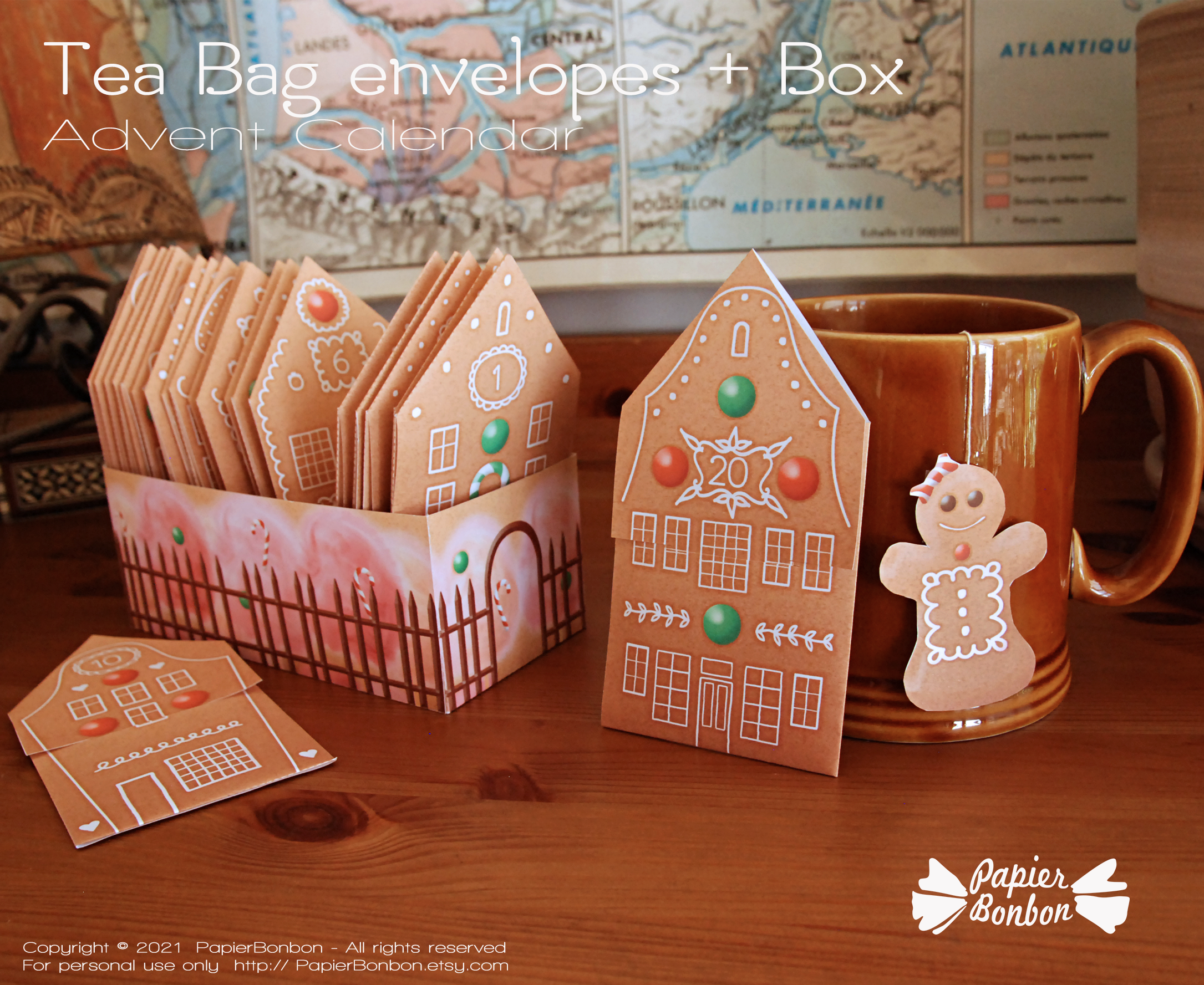 Teabag envelopes Advent Calendar - Gingerbread House - Papier Bonbon