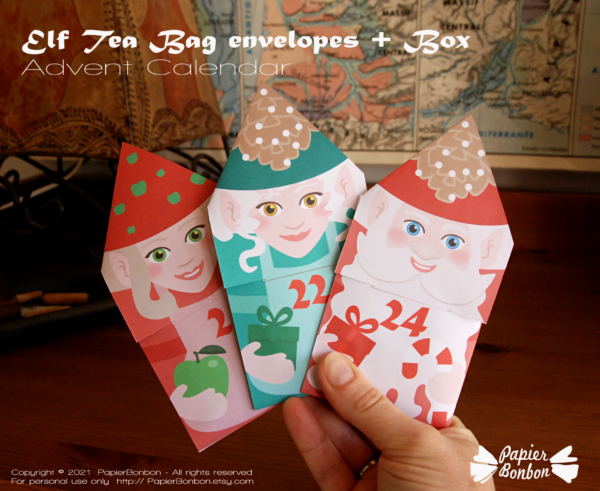 Calendrier de l'Avent sachets de thé - Elfes du père Noël - elf teabag envelopes Advent Calendar