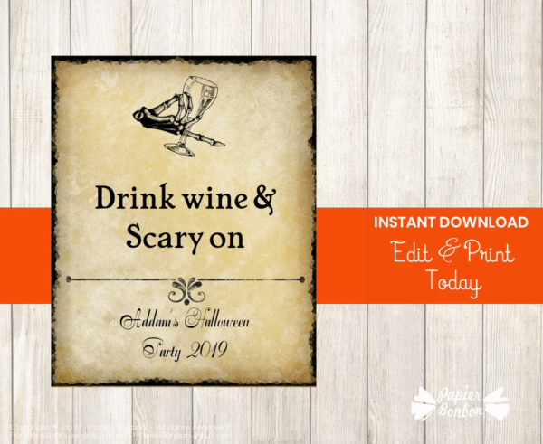 Etiquette de vin pour Halloween personnalisable - Halloween editable wine labels